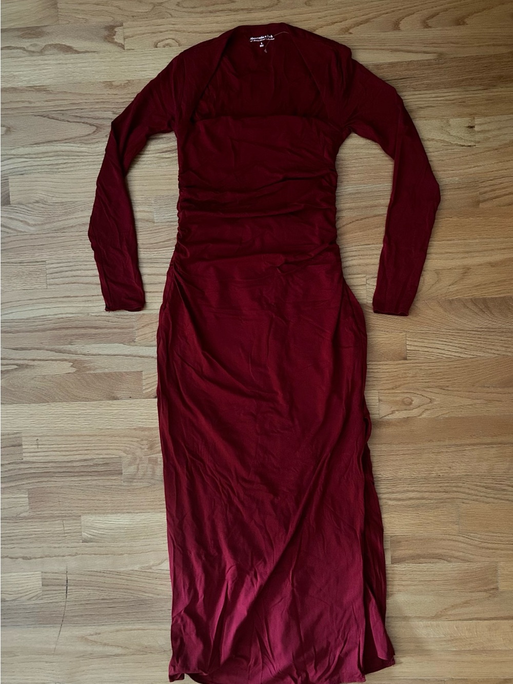Long Sleeve Ruched Dress - Red